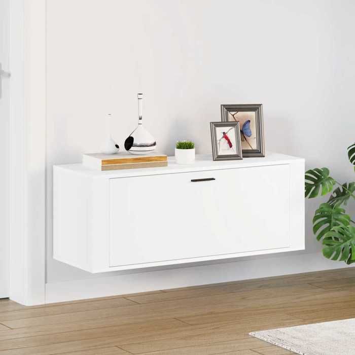 Blanc Armoire à chaussures - Meuble d’entrée pour Couloir/salon - murale Blanc 100x35x38cm - Bois dingénierie @sale35103