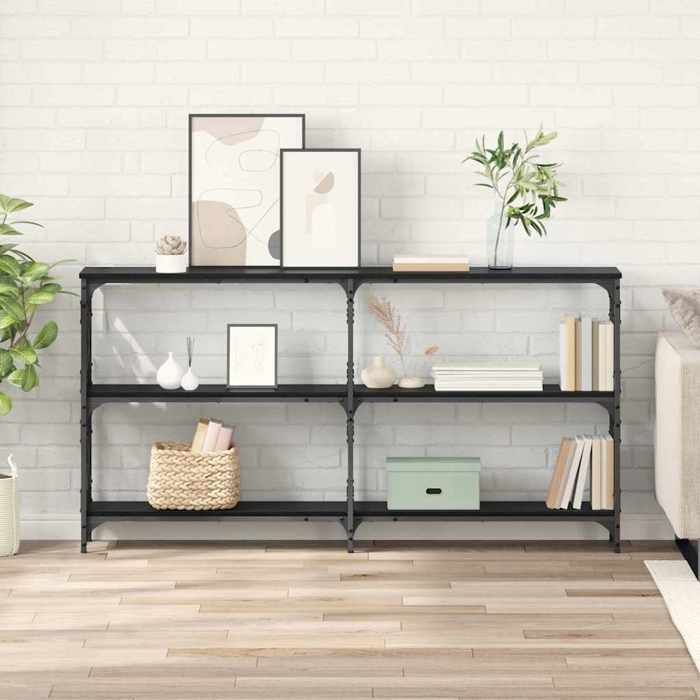Table console - vidaXL - Chêne noir - Bois dingénierie - Pieds réglables - 156x28x80 5 cm