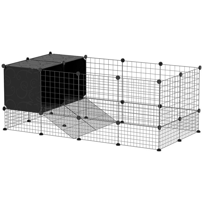 Meilleurs prix pour Enclos pour petits animaux - PawHut - modulable - 31 panneaux avec niches surélevées - en acier - 140x70x52cm - noir