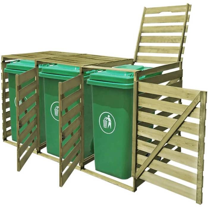 Vidaxl (Vert)Cache-conteneur à déchet - Magnifique Abri pour poubelle triple 240 L Bois imprégné 62812 - vue 4