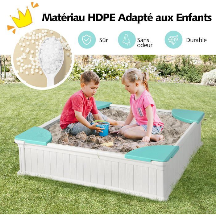 Bac à Sable Enfant en HDPE avec 4 Sièges d'angle, Bac à Sable Extérieur Bac à Sable Enfant en HDPE avec 4 Sièges d'angle, Bac à Sable Extérieur