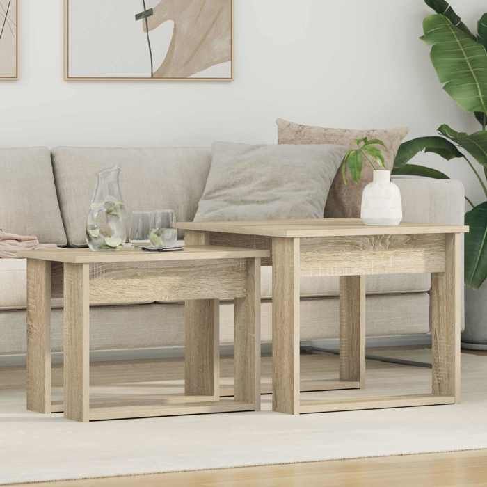 NEW 2026 Tables basses 2 pcs - Meuble de salon/chambre - Chêne Sonoma Bois dingénierie 50x52x42 cm L91