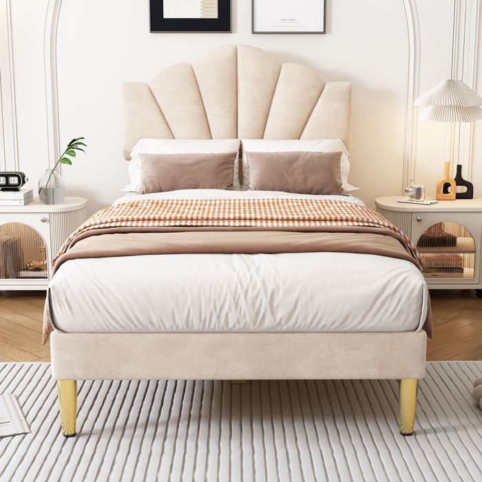 Feuille épaissie Structure de lit Eco - friendly Material velours durable lit rembourré 90 * 200 cm lit en forme de coquille av