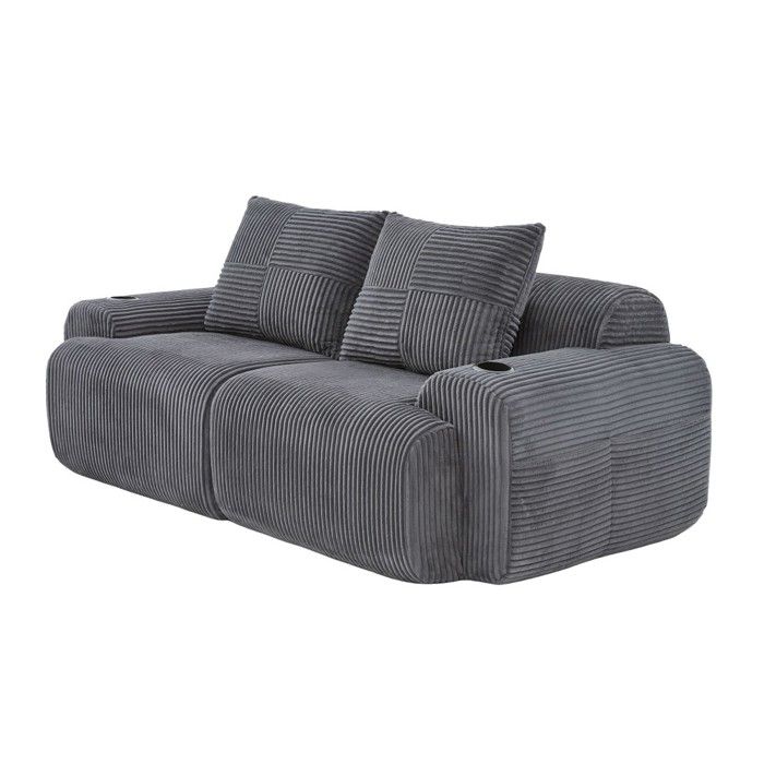 Canapé Modulable Velours Côtelé 2 Places Combinable Livré Sous Vide Porte-gobelet Poche Latérale Gris Foncé 200x99x80cm Salon Canapé Modulable Velours Côtelé 2 Places Combinable Livré Sous Vide Porte-gobelet Poche Latérale Gris Foncé 200x99x80cm Salon