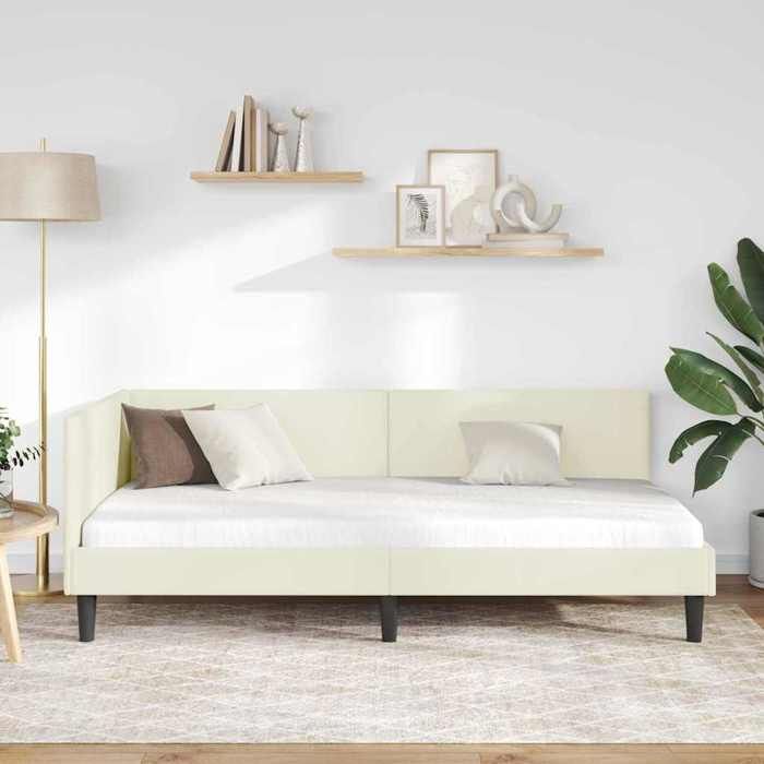 Magnifique Cadre de lit dangle - SARAZYJ - Design en L - Lit de repos - Lit de jour - avec tête de lit Crème 90cm x 190cm - 988887