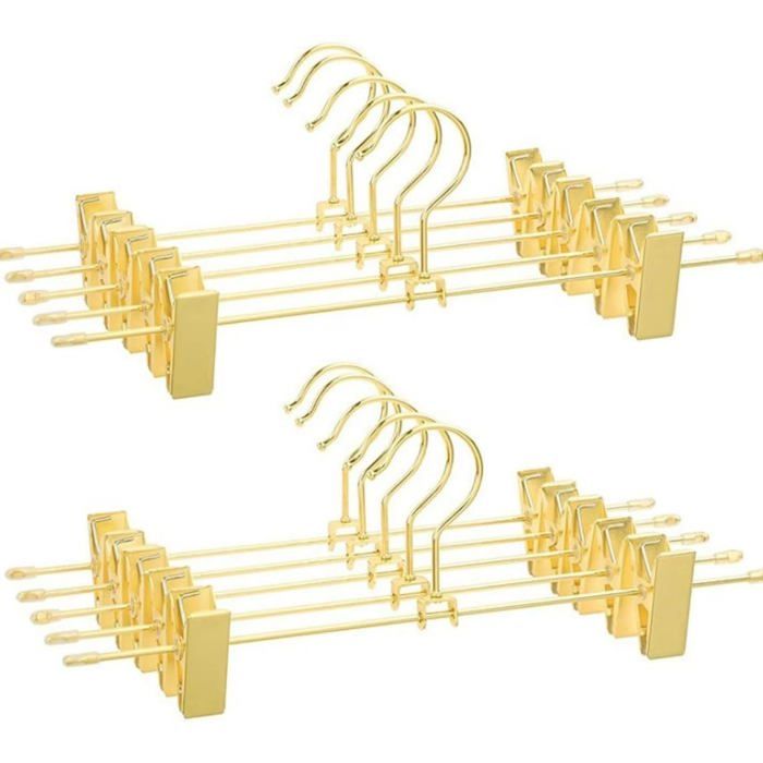 Lot de 10 Cintres Métal 34cm Dorés Avec Clips Antidérapants Pour Jupes Pantalons