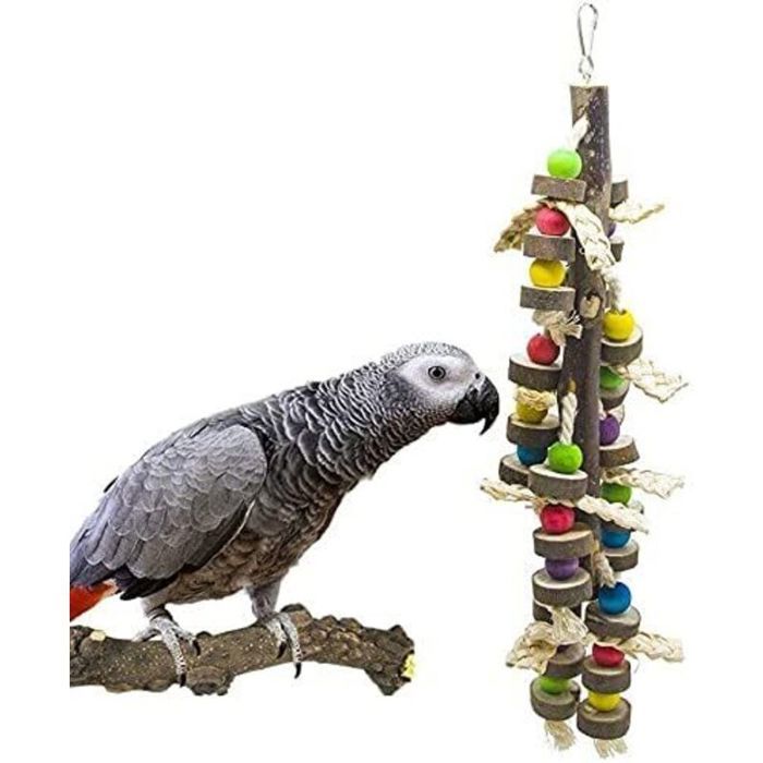 Jouets à mâcher pour oiseaux - OKZ® - Bois naturel - Pigments comestibles - Blocs de bois dur - Cordes tressées