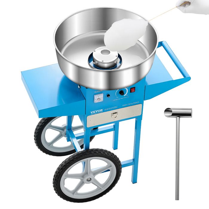 Machine à Barbe à Papa Électrique-Chariot-VEVOR-1000 W-Appareil à Barbe à Papa Commercial Cuillère à Sucre et Tiroir-Bleu
