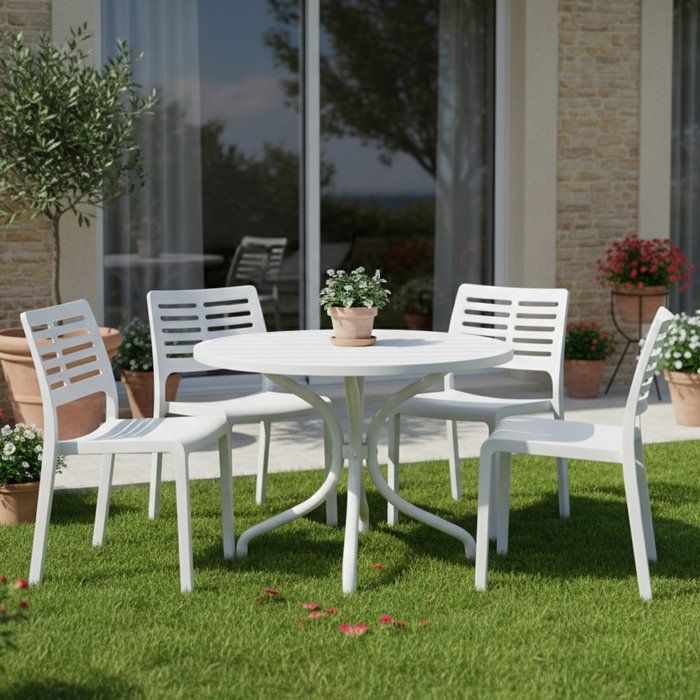 Lot de 4 Chaises dExtérieur Canoe Dmora en Plastique Blanc Lot de 4 Chaises dExtérieur Canoe Dmora en Plastique Blanc