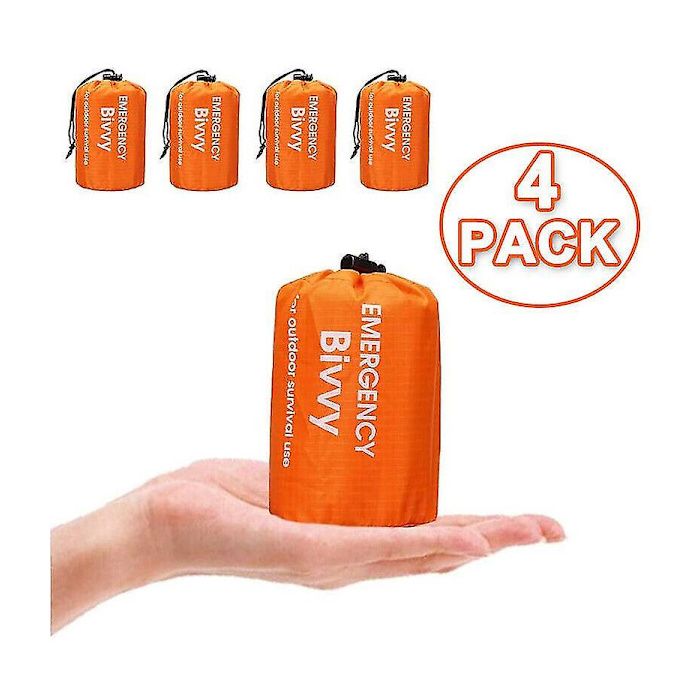 Lot de 4 sacs de couchage durgence thermiques et imperméables pour le camping et la survie en extérieur.