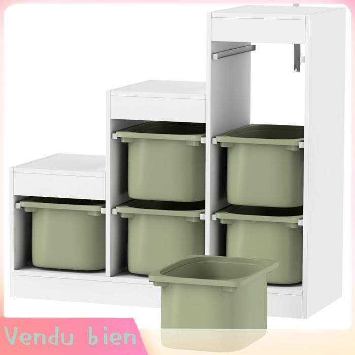 LIA Meuble rangement jouets vert 96x38 5x90cm 6 bacs amovibles 3 niveaux