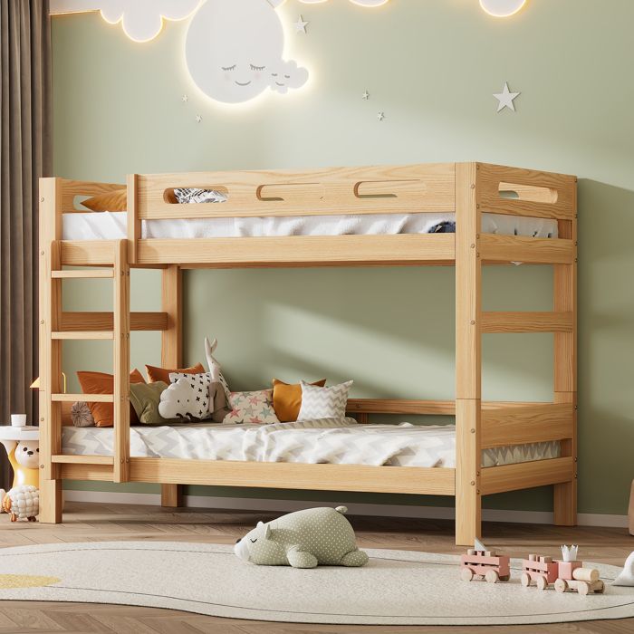 Lit superposé enfant avec échelle et divisé en 2 lits simples barriere de securite enfant lit Lit enfant 90x200 Naturel