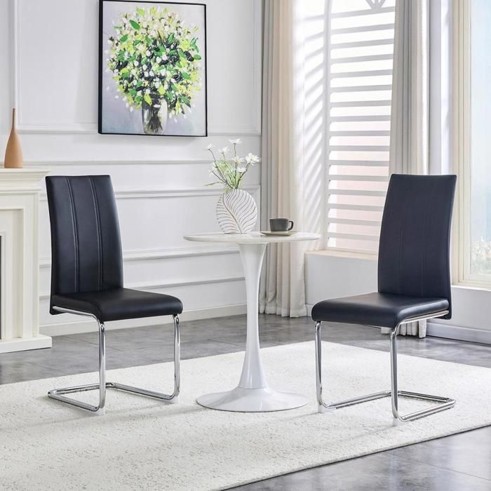 Chaise de salle à manger - KOMHTOM - 54 5x43x99 cm - Similicuir - Piètement métal - Assise rembourrée ergonomique Chaise de salle à manger - KOMHTOM - 54 5x43x99 cm - Similicuir - Piètement métal - Assise rembourrée ergonomique