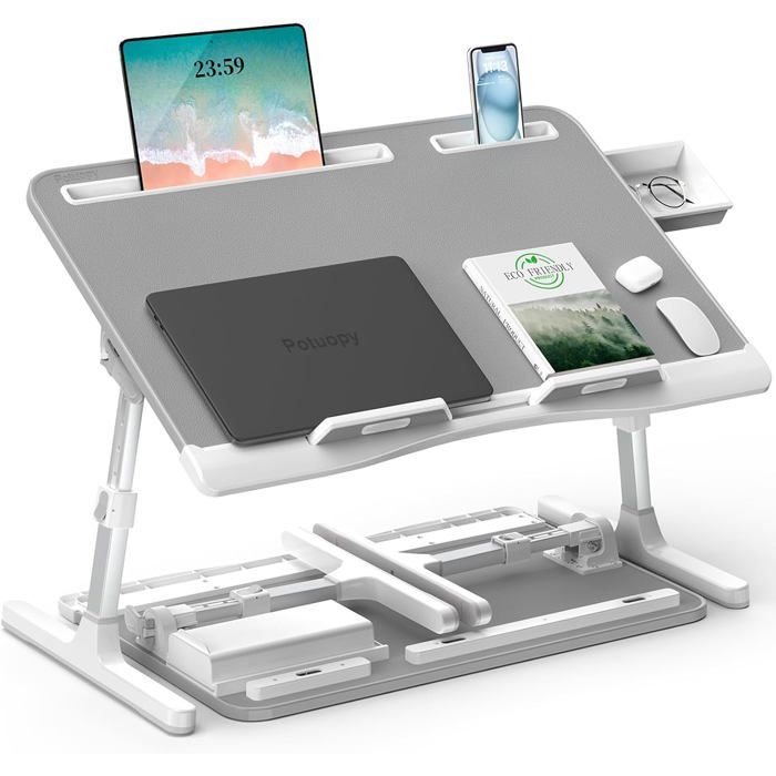 Table de lit ajustable -  Hauteur réglable 24-34 cm - Angles ajustables 0°-36° - Dimensions 60x40 cm