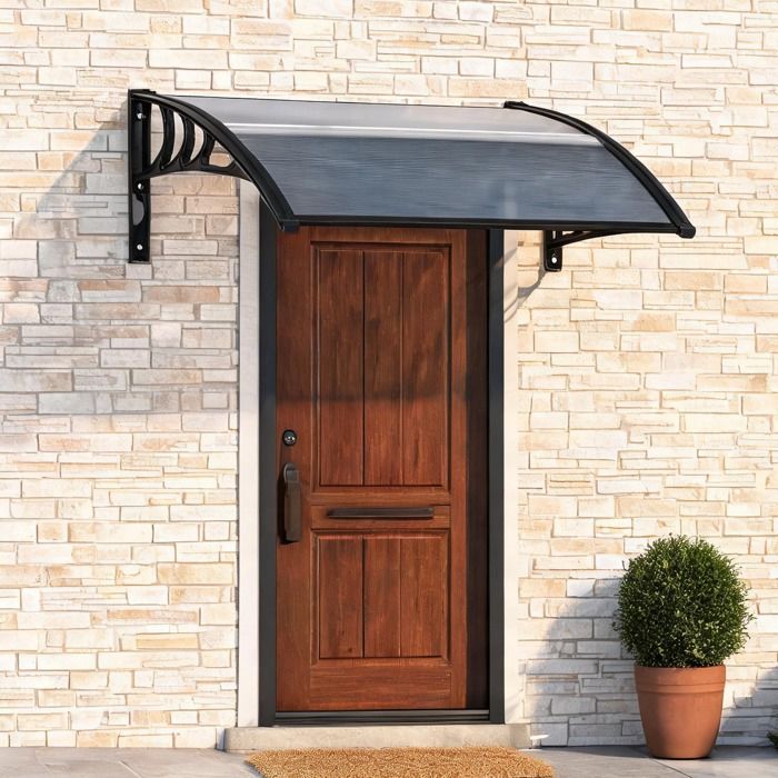 Auvent en aluminium et polycarbonate noir mat pour porte dentrée style pultbogen 100 x 75 cm