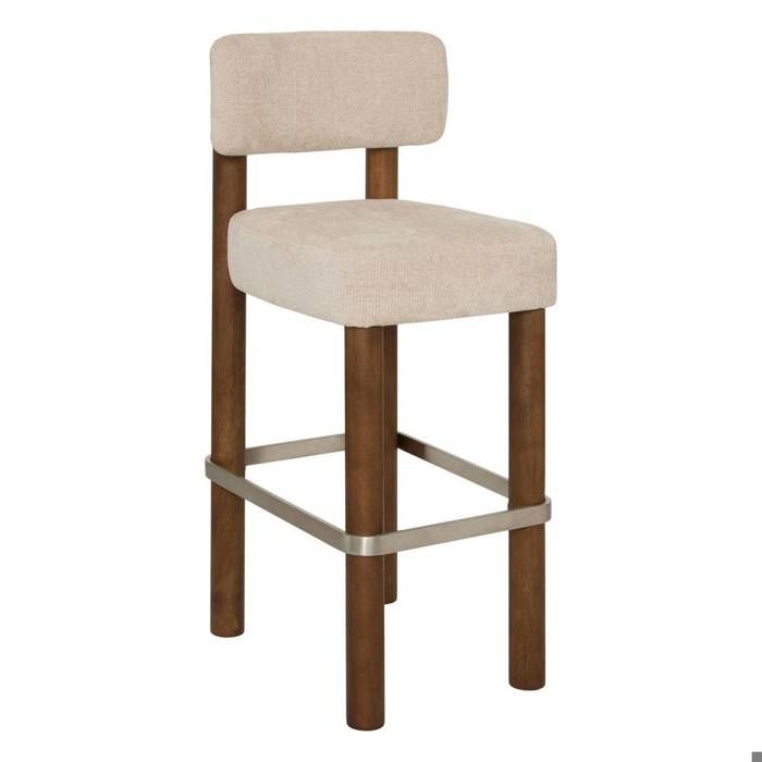 Tabouret de bar Noali carré H.1045cm beige noyer - Atmosphera Créateur dintérieur