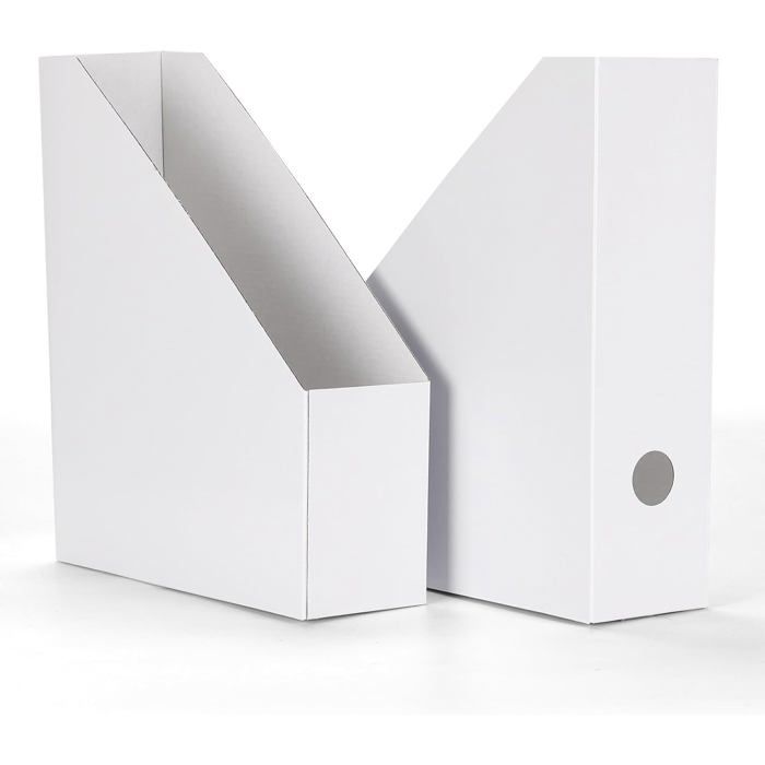 Porte-revues A4 trapézoïdal - lot de 12 - carton kraft ondulé blanc avec étiquette inscriptible - dimensions 25 5 x 8 5 x 30 5 cm