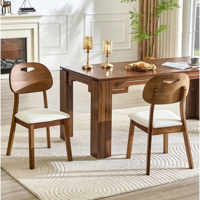 Chaises de salle à manger lot de 2 dossier ovale avec poignée - ELVMI - assise rembourrée bois massif PU blanc et marron