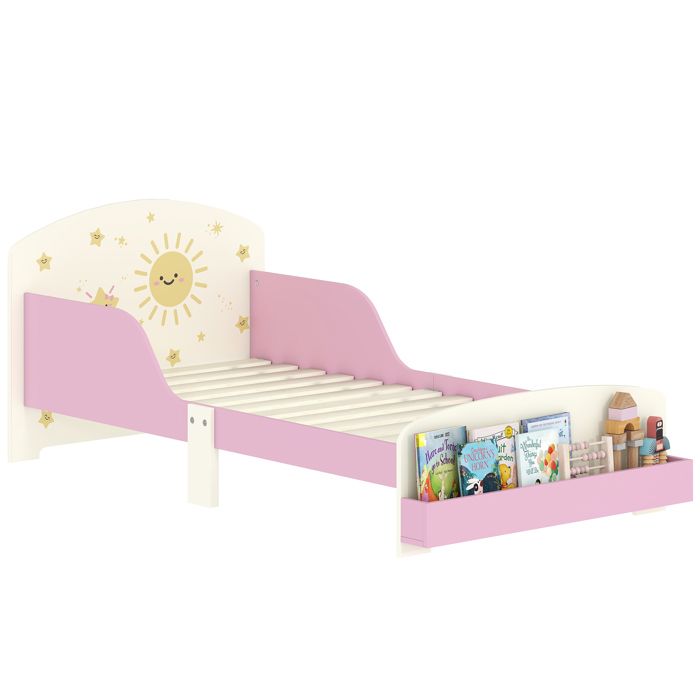 Lit enfant 70 x 140 cm lit pour enfant avec barriere de securite et sommier à lattes espace de rangement rose