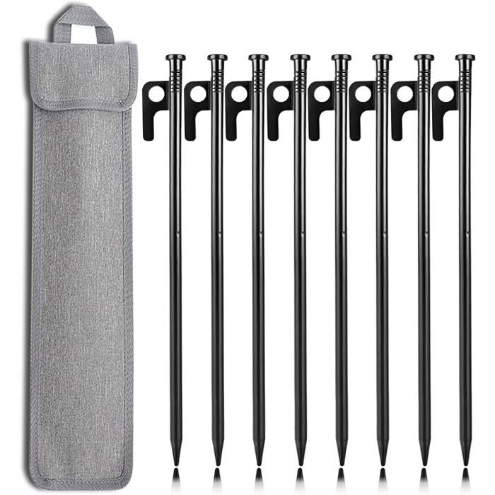 Lot de 25 piquets de tente solides en acier forgé avec crochet pour fixation au sol sardines de camping noires de 25 cm