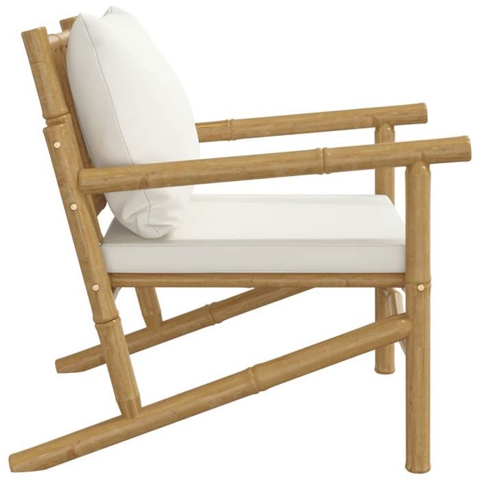Chaises de jardin 2 pcs avec coussins blanc crème bambou_2 ans garantie_67382