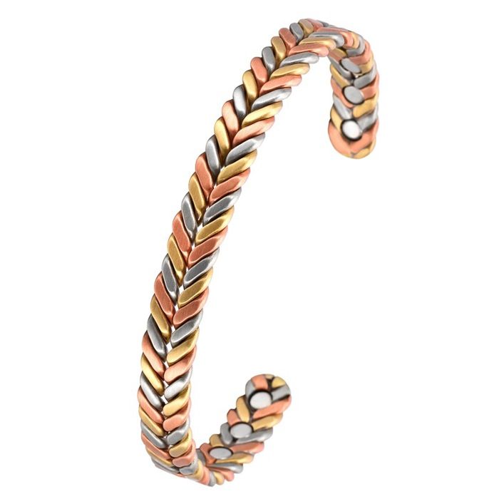 XJYDNCG Bracelet Ouvert Tressé en Cuivre avec Motif Tricolore - Finition Tricolore