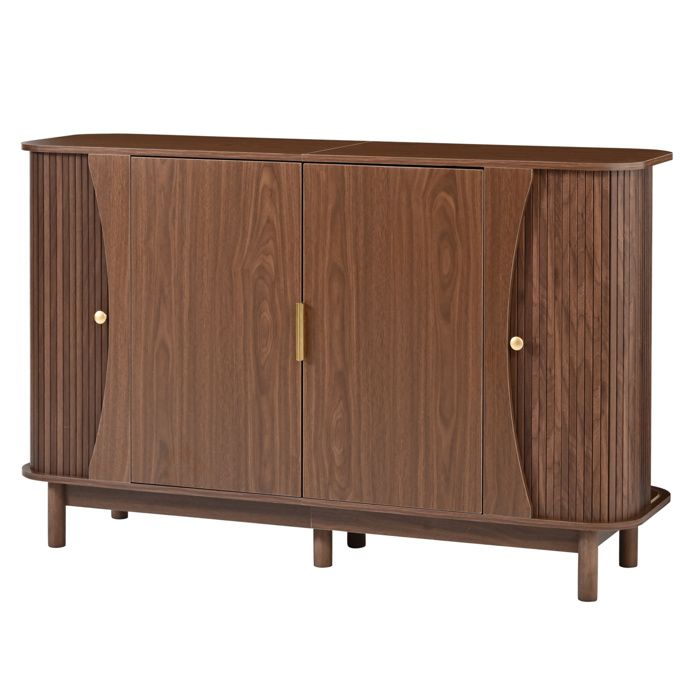 Buffet bas - Sideboard en MDF couleur noyer - 140 x 40 x 88 cm - 4 portes