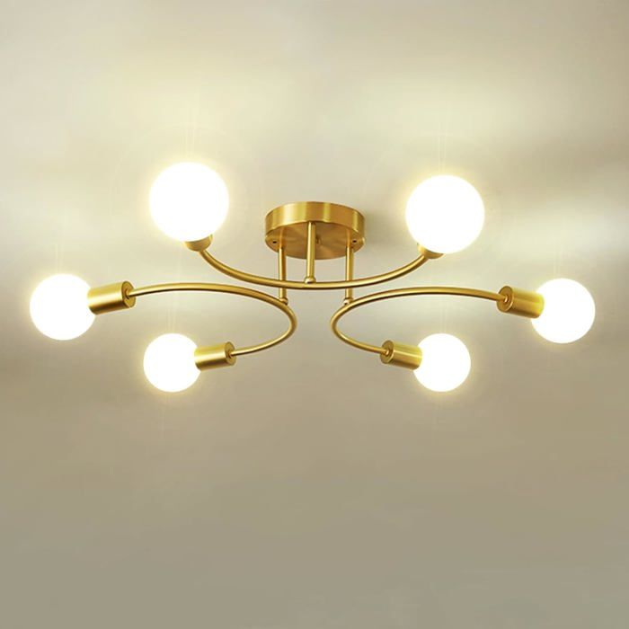 Plafonnier IndustrielLustre Or6 Lumières Plafonnier Vintage E27  Lustre RétroLampe de Cuisine Industrielle (Sans Ampoules)