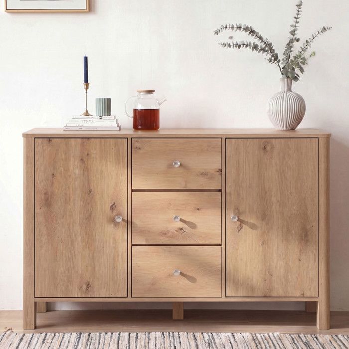 Piaenon - buffet bas 120x40x80cm avec 3 tiroirs 2 portes rangement  pour salle à manger salon chambre moderne - bois