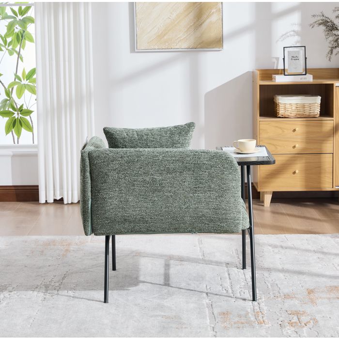 Fauteuil 1 place AESVAR avec table dappoint intégrée et poches de rangement chenille vert émeraude