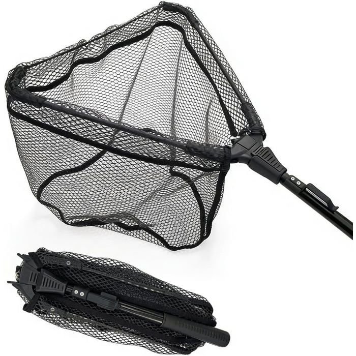 Canne à pêche télescopique Kescher - Réglable de 70 à 90 cm - Épuisette pliable en aluminium - Noire - Pour  RUBAN DE SIGNALISATION