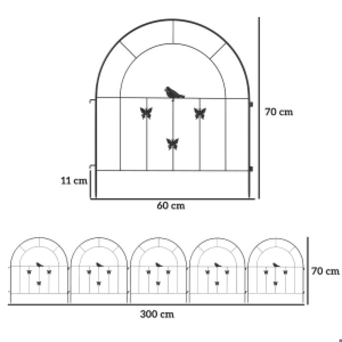 300 x 70 cm clôture de jardin 5 panneaux en acier barrière décorative extérieure pour chiens et massifs