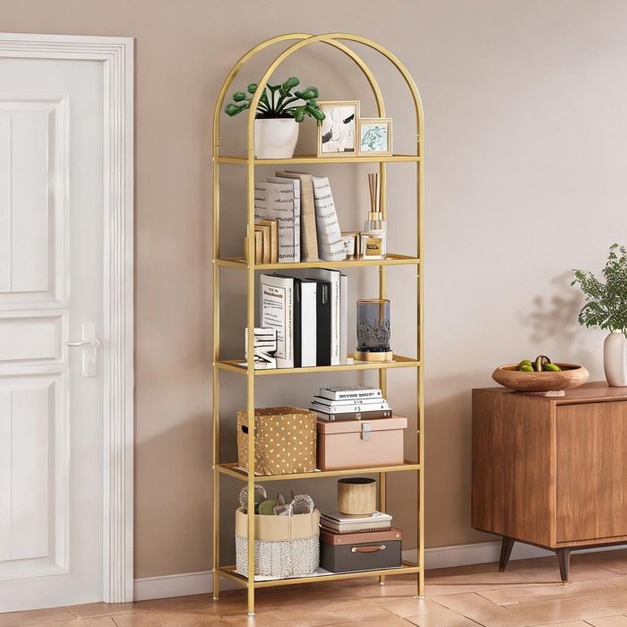 Bibliothèque 5 niveaux en verre trempé et cadre acier doré – 60 x 30 x 175 cm – Design - Or Acier 60 x 30 x 175 cm Ref OJ2VQU