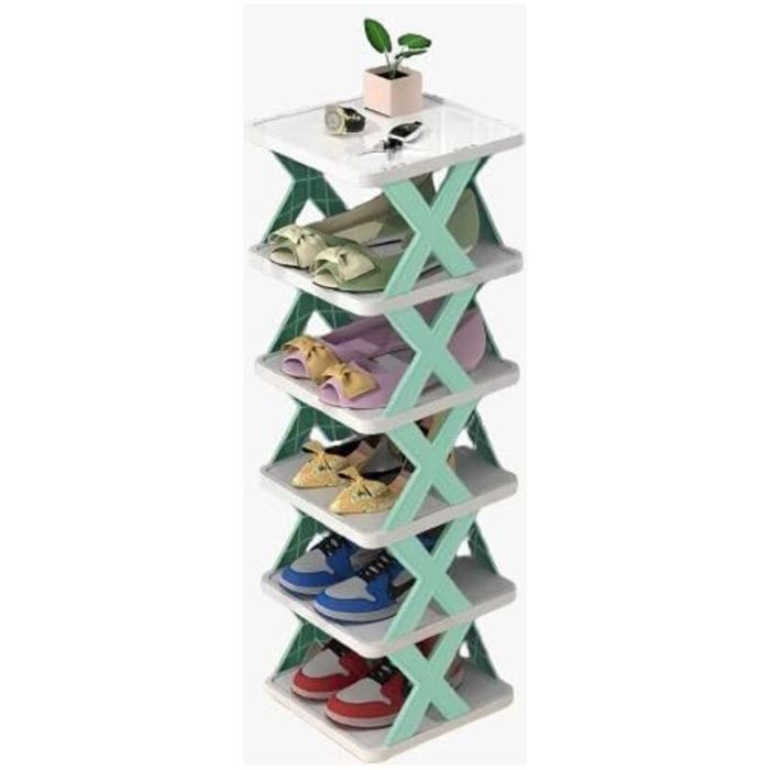 Étagère à chaussures 6 niveaux – organisateur compact – placard chambre couloir garage – bleu clair
