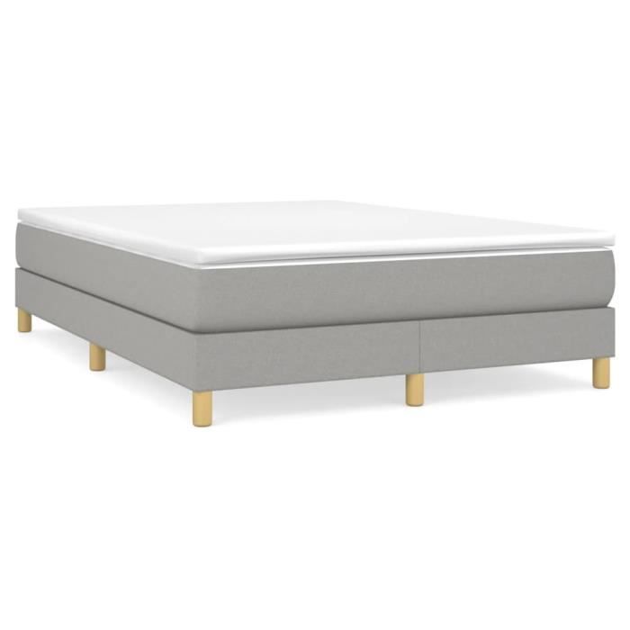 Sommier tapissier - AKOZON - 140x190 cm - Gris clair - 2 places - À ressorts