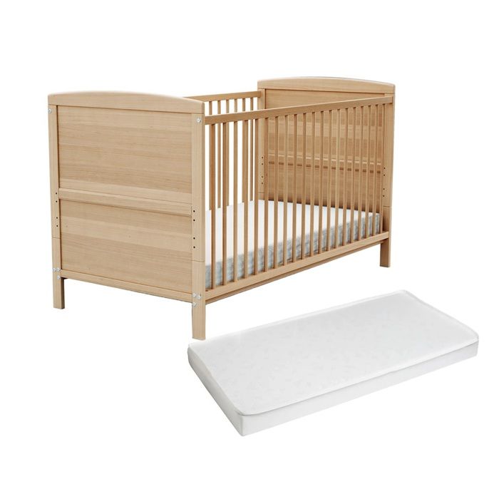 AT4 - Lit bébé évolutif en bois avec matelas en bois LUNA Hêtre Verni -