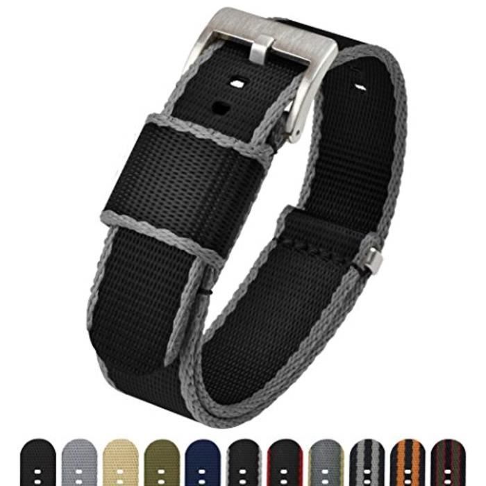 Montre Bracelet CCFM1 bracelet de montre barton jetson style nato 18mm 20mm 22mm ou 24mm bords noirs gris montre en nylon 18mm Achat vente montre Homme Adulte Cdiscount