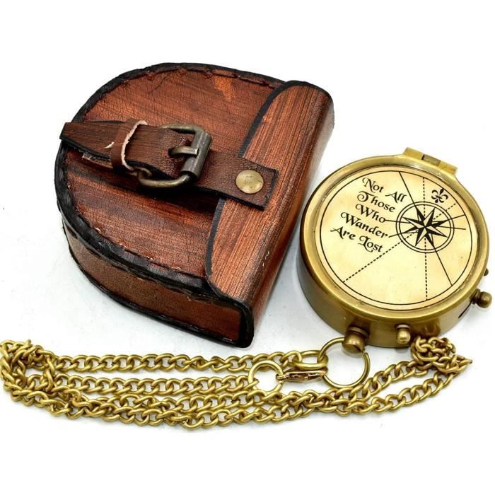 Boussole Laiton Massif Gravée Tolkien - Étui Cuir - Cadeau Inspirationnel Pour Voyageur, Fan Du Seigneur Des Anneaux, Remise De Diplôme Boussole Laiton Massif Gravée Tolkien - Étui Cuir - Cadeau Inspirationnel Pour Voyageur, Fan Du Seigneur Des Anneaux, Remise De Diplôme