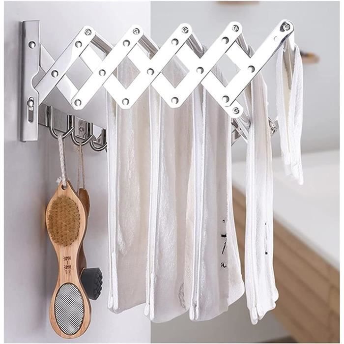 Séchoir à linge, rétractable, montage mural, avec ventouse, rétractable, pliable, avec crochets et porte-serviettes, pour balcon, salle de bain | Leroy Merlin