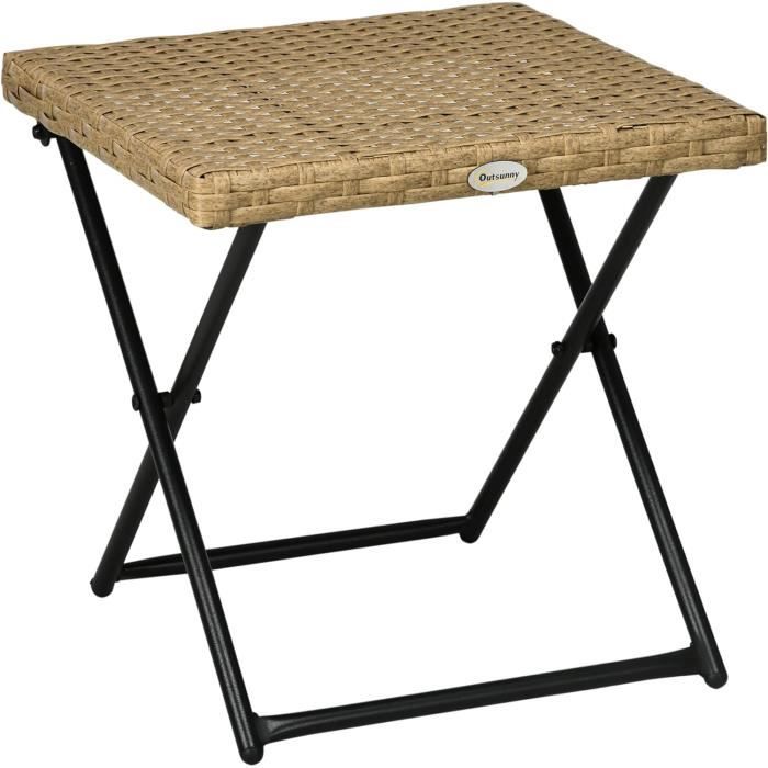 Table Pliable Résine Tressée Marron 45x35x32cm - Parfaite Pour Jardin Et Terrasse