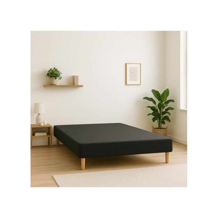 SOMMIER TAPISSIER NOIR 140x190 cm FABRICATION FRANÇAISE ARTISANALE PIEDS OFFERTS HAUTEUR avec PIEDS 27 cm - som140x190noirLG