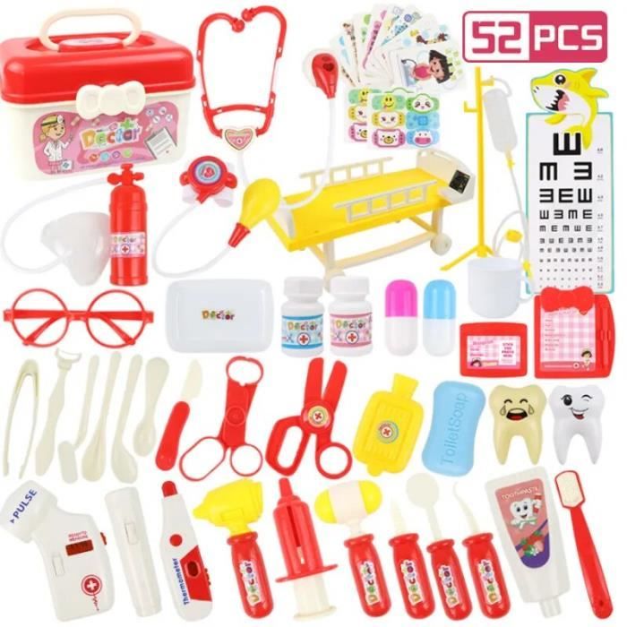 Red52pcs - Ensemble de jeu de rôle médecin et dentiste pour fille,  accessoires médicaux, valise, jouets éduca