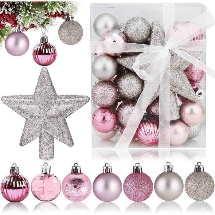 102 Boules De Noël Rose Gold - Décoration Sapin Noël - Kit Avec Boules, Étoile, Renne