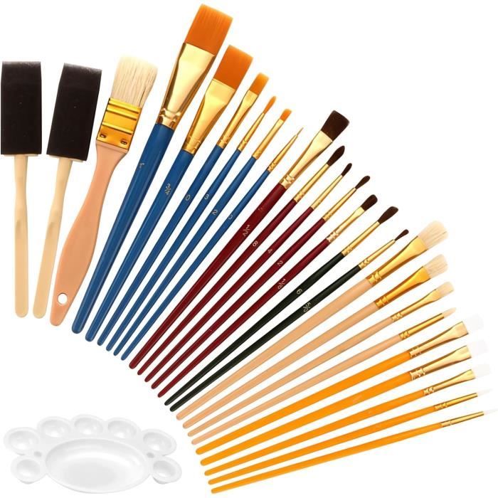 Lot 11 Pinceaux Fins + 2 Palettes - Pour Acrylique, Aquarelle, Miniature - Tailles 4/0 à 1 - Poils Nylon Synthétique