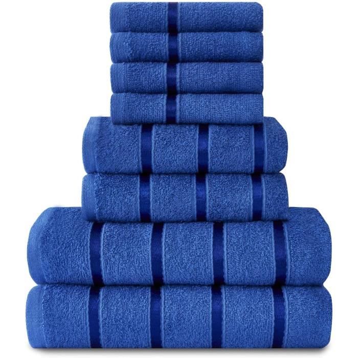 Lot 5 Serviettes Draps De Bain Today Bleu Marine 70x130 Cm - 100% Coton 450g/m²