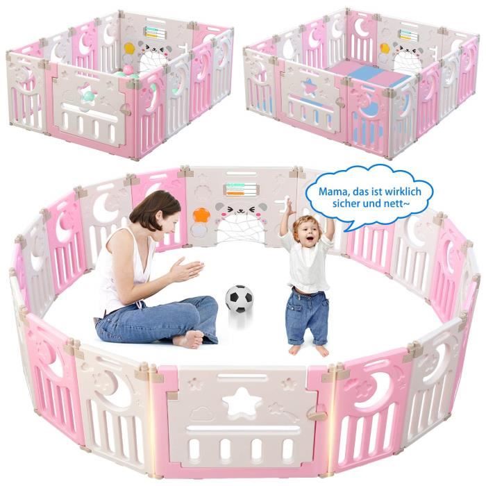 Parc Bebe En Plastique 12 2 Panneaux D Activite Et Porte Barriere Securite Bebe Enfant Pliable Rose Et Blanc Cdiscount