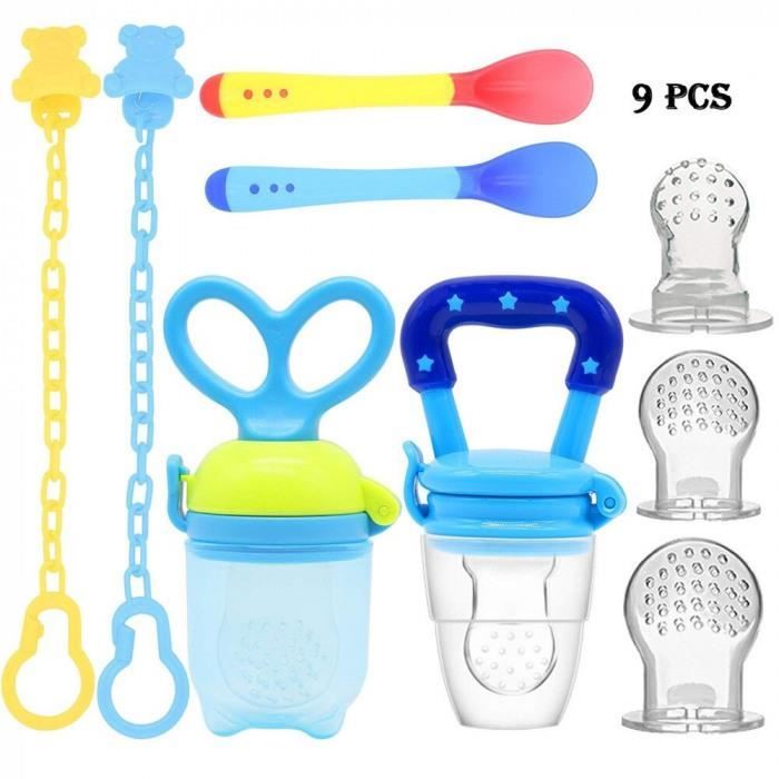 Version Bleu Set 9 Pieces Bebe Sucette Fruits Nourriture Lait Mordedor Alimentation Cuillere Silicone Grignoteuse Mangeoire Cdiscount Puericulture Eveil Bebe