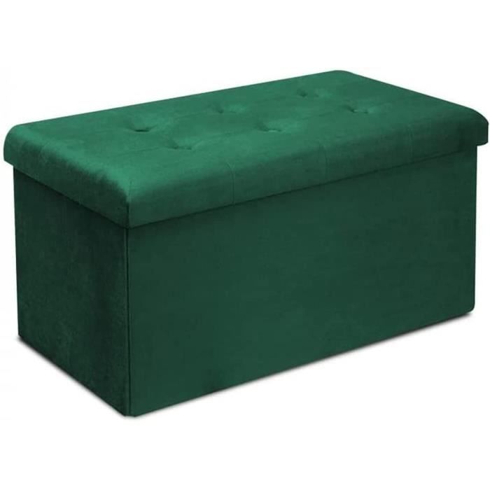 Coffre Rangement Ottoman Brian & Dany - 76x38x38cm Lin Noir Avec Pieds Bois - Banc Multiusage