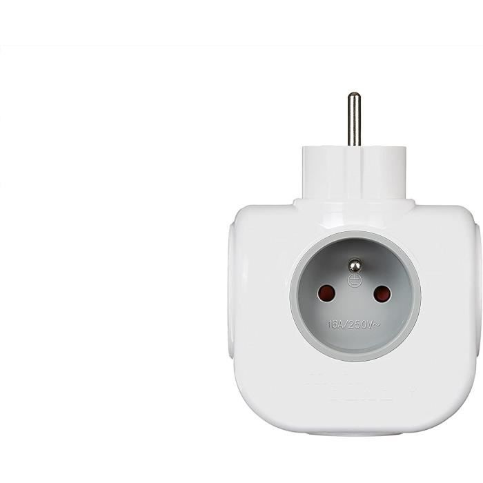 Mini Multiprise Multiprise triplite rotative 3 prises 2P+T + 2 USB blanc-gris 161-01 ...