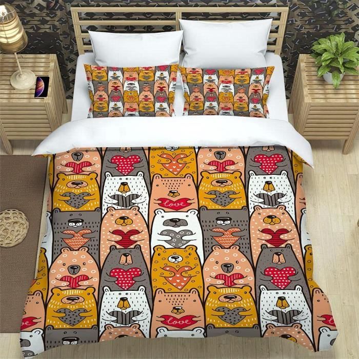 Housse de Couette - Petit Ours - Coton Microfibre - Multicolore